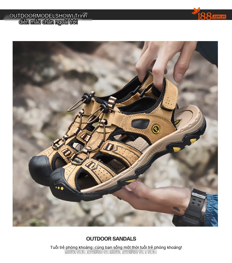 Sandal Rọ Nam Da Thật Thoáng Khí Đi Biển Chiều Cao Đế Khoảng 3cm Màu Nâu, Đen chi tiết 15