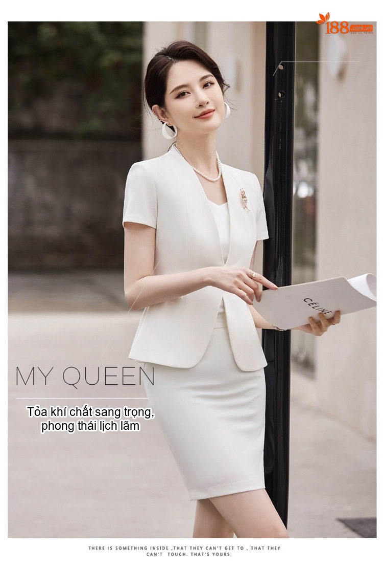 Set Bộ Vest Công Sở Nữ Tay Ngắn Quần/Chân Váy Màu Xanh, Đen, Trắng chi tiết 16