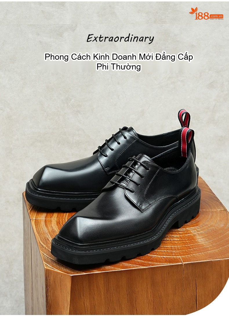Giày Tây Buộc Dây Nam Da Thật Chiều Cao Đế Khoảng 4cm Phong Cách Anh Quốc Màu Đen, Nâu chi tiết 1