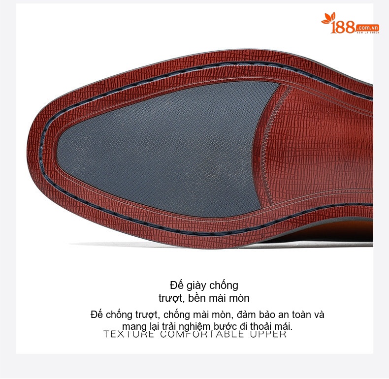 Giày Tây Buộc Dây Nam Da Bóng Chiều Cao Đế Khoảng 3cm Màu Đen, Nâu chi tiết 4