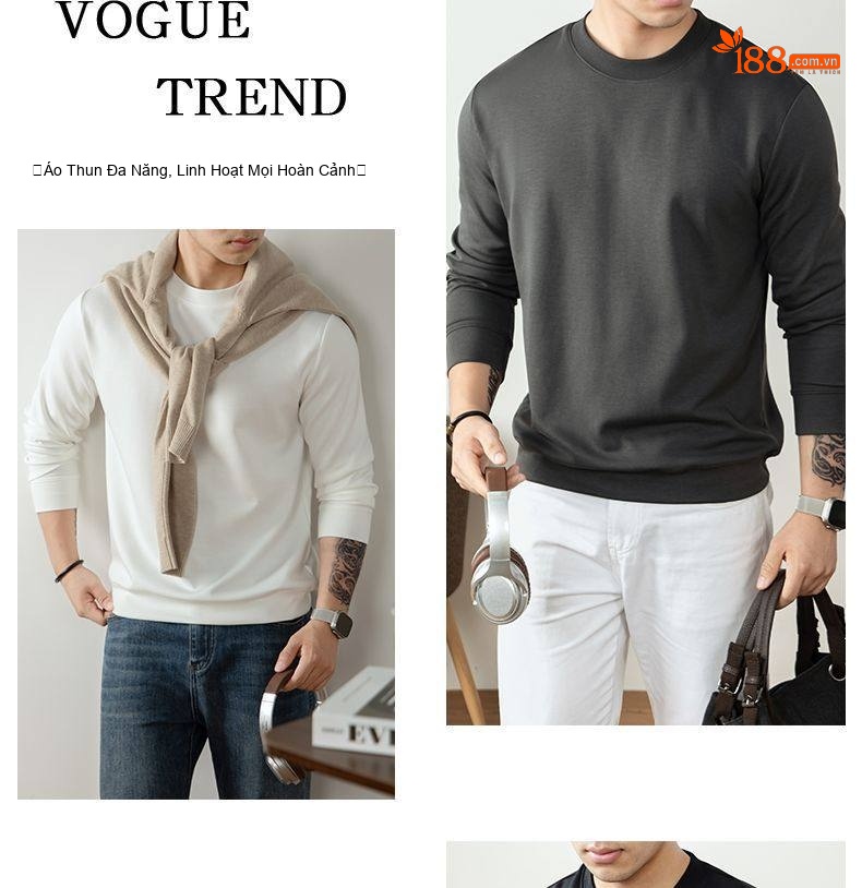 Áo Thun Dài Tay Nam Modal Cotton Mềm Mịn Kháng Khuẩn Màu Trắng, Đen, Nâu, Xám chi tiết 9
