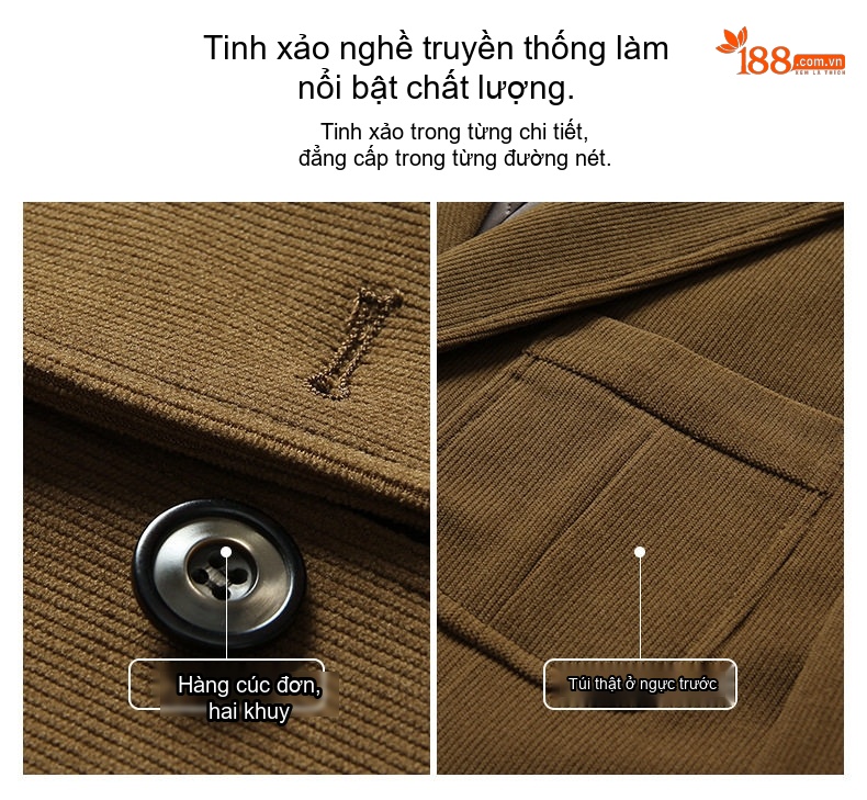 Áo Vest/Blazer Nam Nhung Tăm/Gân Hàn Quốc Form Dáng Ôm Màu Nâu, Đen chi tiết 5