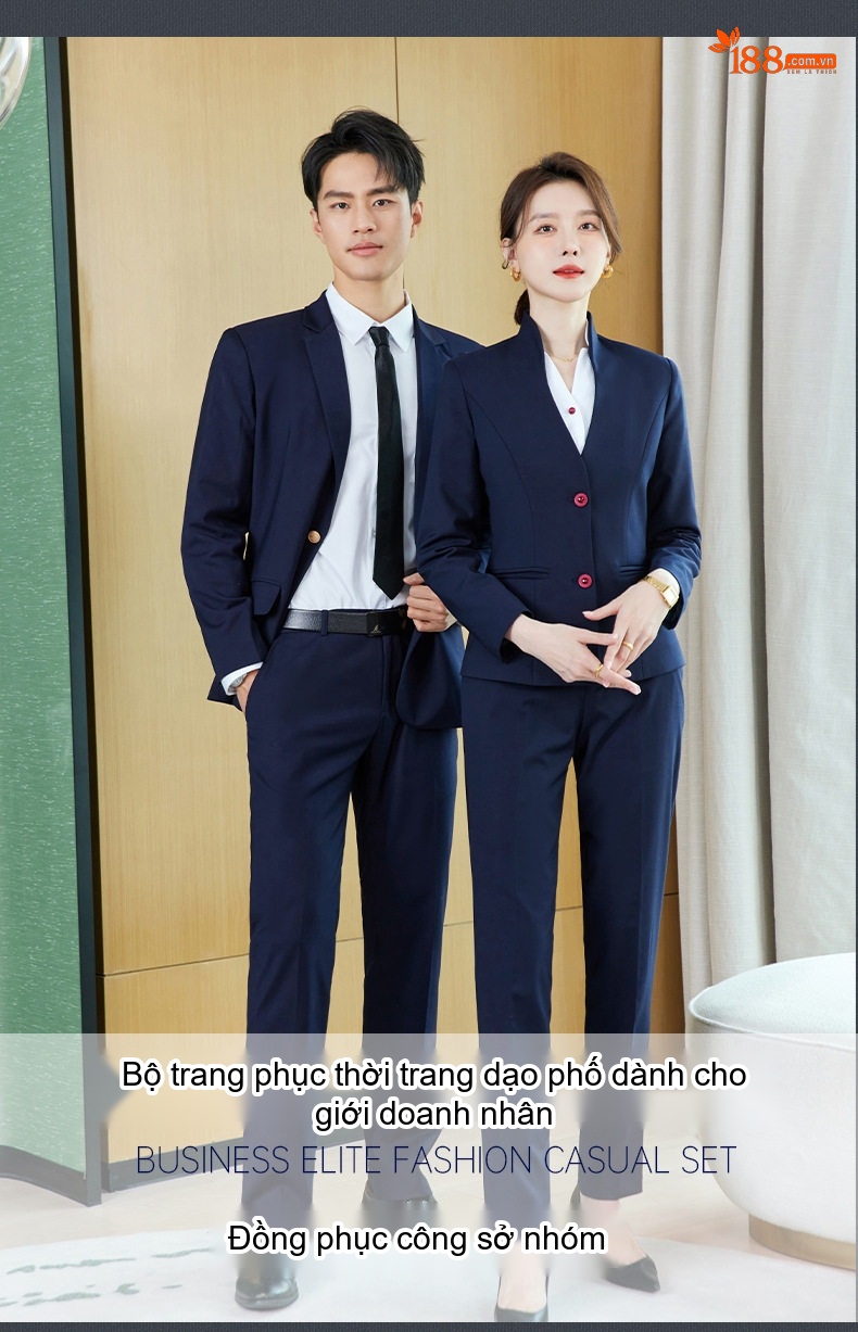 Bộ Vest Công Sở Nam Nữ Phong Cách Trung Hoa Áo Quần Dài Tay Màu Đen, Đỏ, Xám chi tiết 3
