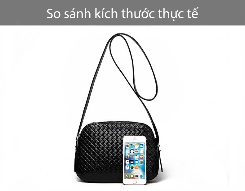Túi Đeo Vai/Đeo Chéo Nữ Da Bò Dệt Nhiều Lớp Màu Đen chi tiết 8