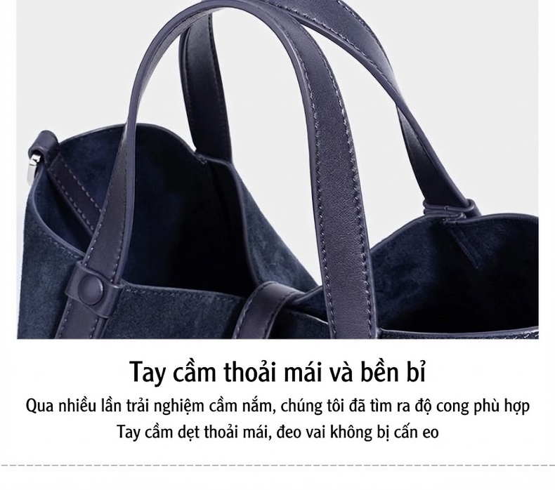 Túi Xách Tay Nữ Lớn Thiết Kế Độc Đáo Phong Cách Retro Màu Xanh Navy, Nâu, Tím chi tiết 13