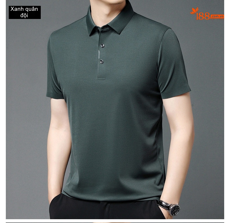 Áo Thun Polo Nam Tay Ngắn Lụa Tơ Tằm Trung Niên Màu Đỏ Rượu, Xám Đậm, Xanh Rêu, Xanh Đậm... chi tiết 9