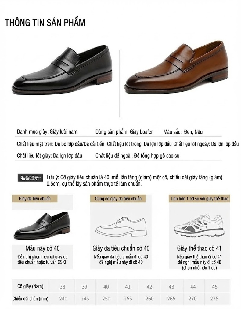 Giày Lười Nam Da Bò Công Sở Chiều Cao Đế Khoảng 2cm Màu Nâu chi tiết 3