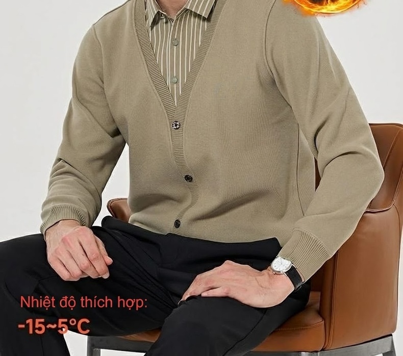 Áo Cardigan Nam Dệt Kim Lót Lông Giữ Ấm Kháng Khuẩn Màu Đen, Trắng, Xám, Xanh Navy... chi tiết 2