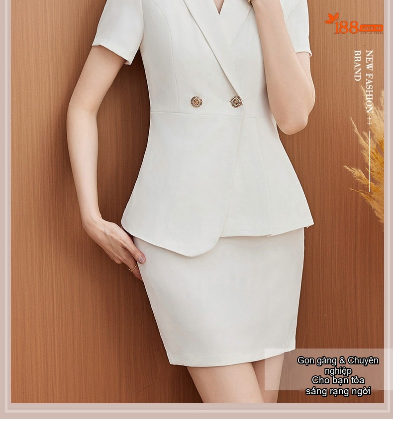 Áo Vest Tay Ngắn Nữ Công Sở Thanh Lịch Màu Trắng, Đen, Xanh Than chi tiết 3
