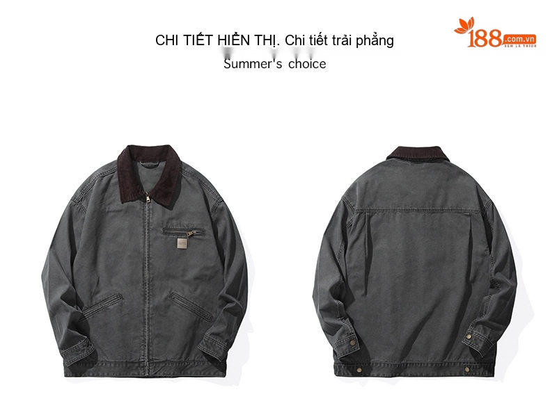 Áo Khoác Bomber Nam Vải Canvas Cổ Lã Ve Màu Xám chi tiết 9