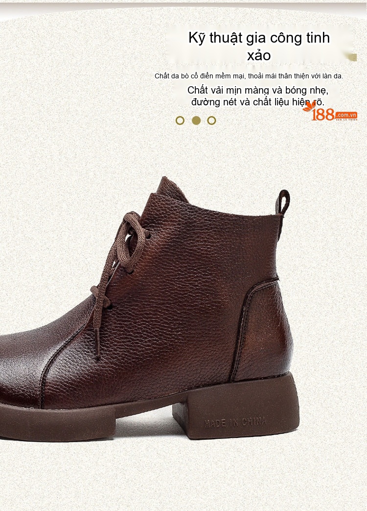 Boot Nữ Cổ Ngắn Da Mờ Đế Dày Chiều Cao Đế Khoảng 4cm Màu Đen, Nâu chi tiết 3