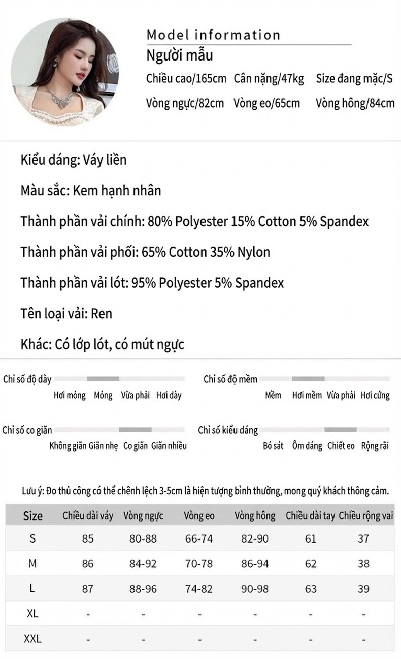 Váy Nhung Nữ Tay Loa Ren Đính Đá Ôm Dáng Màu Kem chi tiết 2