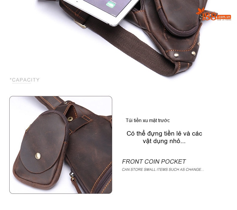 Túi Đeo Ngực Nam Da Bò Crazy Horse Phong Cách Retro chi tiết 11