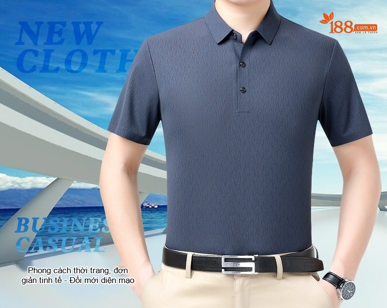 Áo Polo Nam Lụa Tằm Tơ Mùa Hè Form Rộng Chống Nhăn Màu Nâu, Xám, Đen, Xanh... chi tiết 1