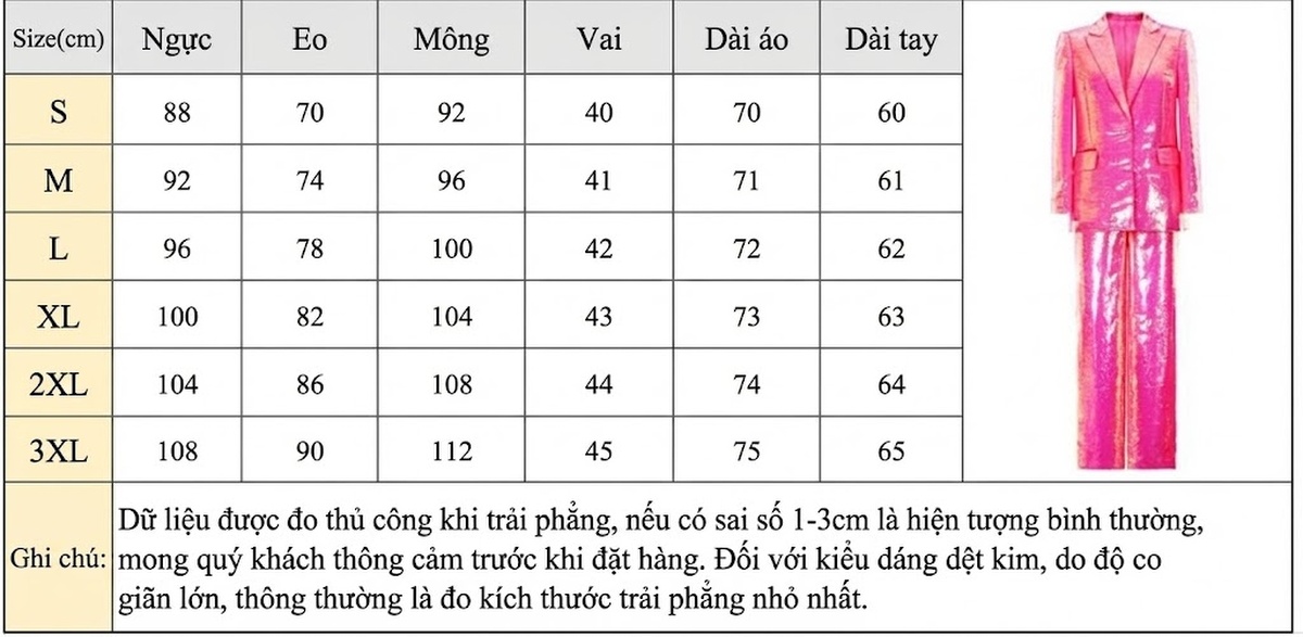 Bộ Vest Nữ Áo Blazer Quần Dài Lấp Lánh Màu Hồng, Đen, Trắng chi tiết 1