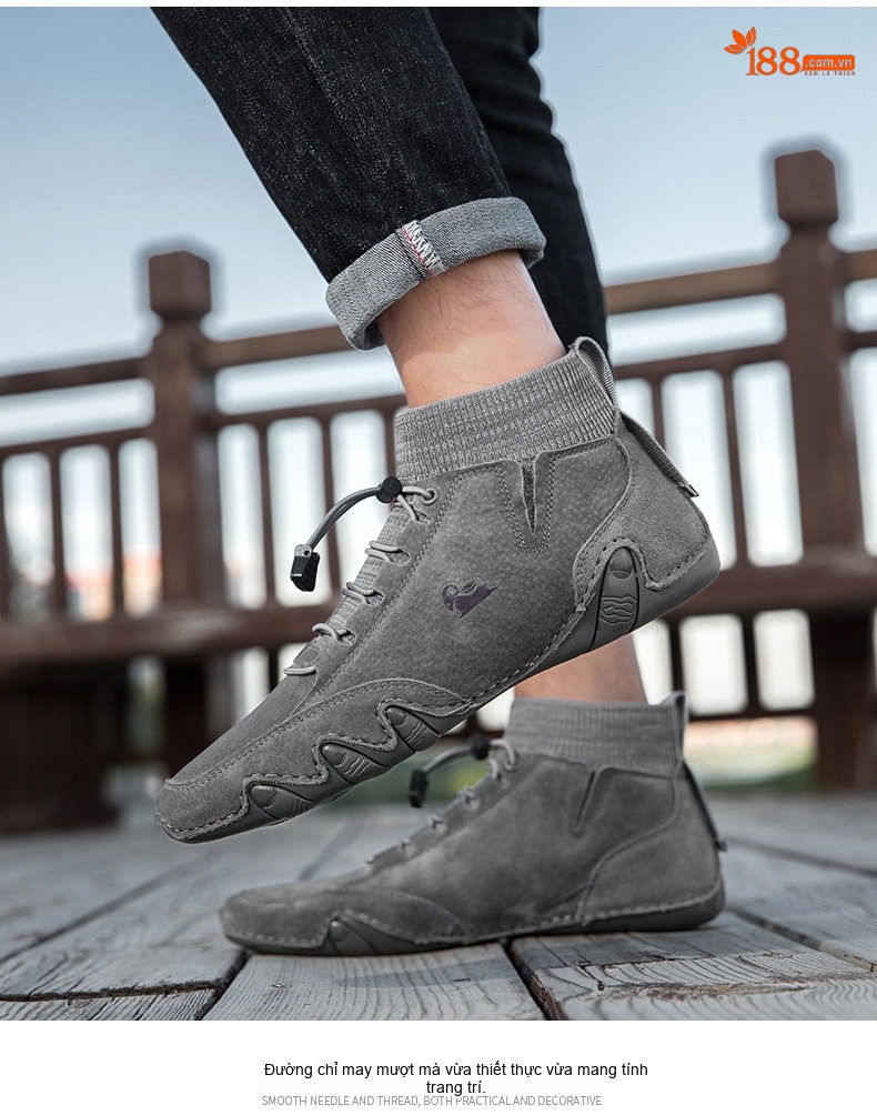 Giày Boot Nam Cao Cổ Da Mờ Lót Lông Chiều Cao Đế Khoảng 3cm Màu Be, Xám chi tiết 15