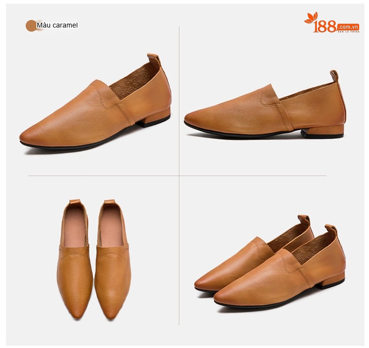 Giày Lười Nữ Mũi Nhọn Da Bò Chiều Cao Đế Khoảng 2cm Màu Nâu, Vàng chi tiết 18