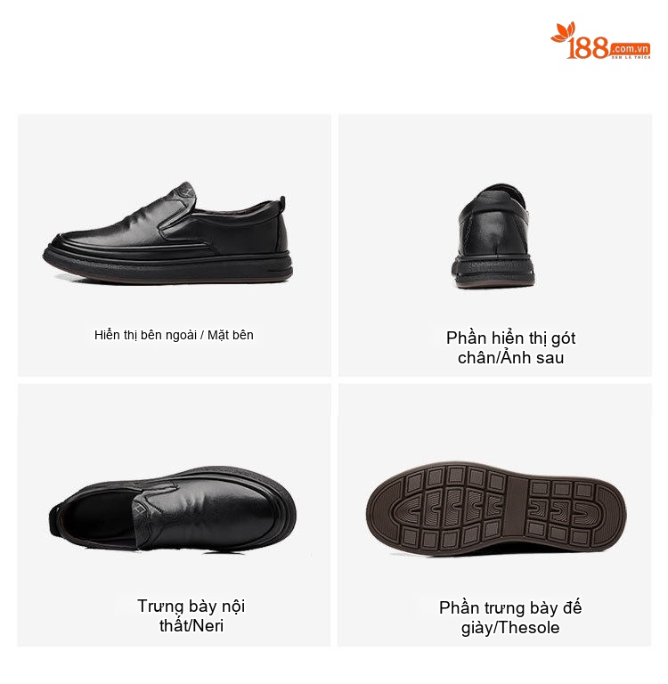 Giày Lười Nam Da Bò Công Sở Chiều Cao Đế Khoảng 3.5cm Màu Đen chi tiết 17