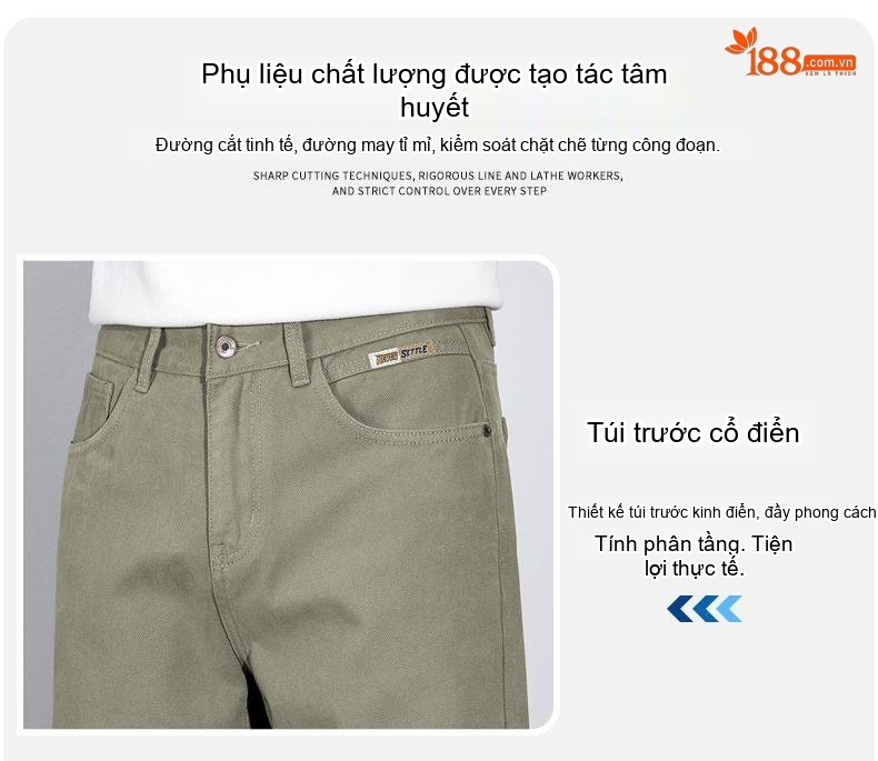 Quần Dài Nam Cotton Ống Rộng Thoải Mái Màu Xám, Nâu, Xanh Rêu chi tiết 5