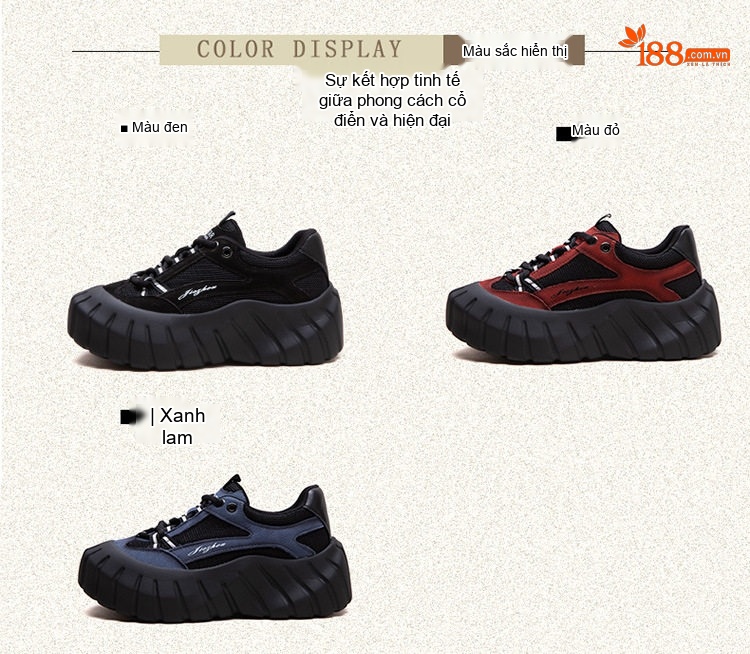 Giày Sneaker Nữ Lưới Thoáng Khí Đế Bánh Mì Chiều Cao Đế Khoảng 5cm Màu Đen, Đỏ, Xám chi tiết 3