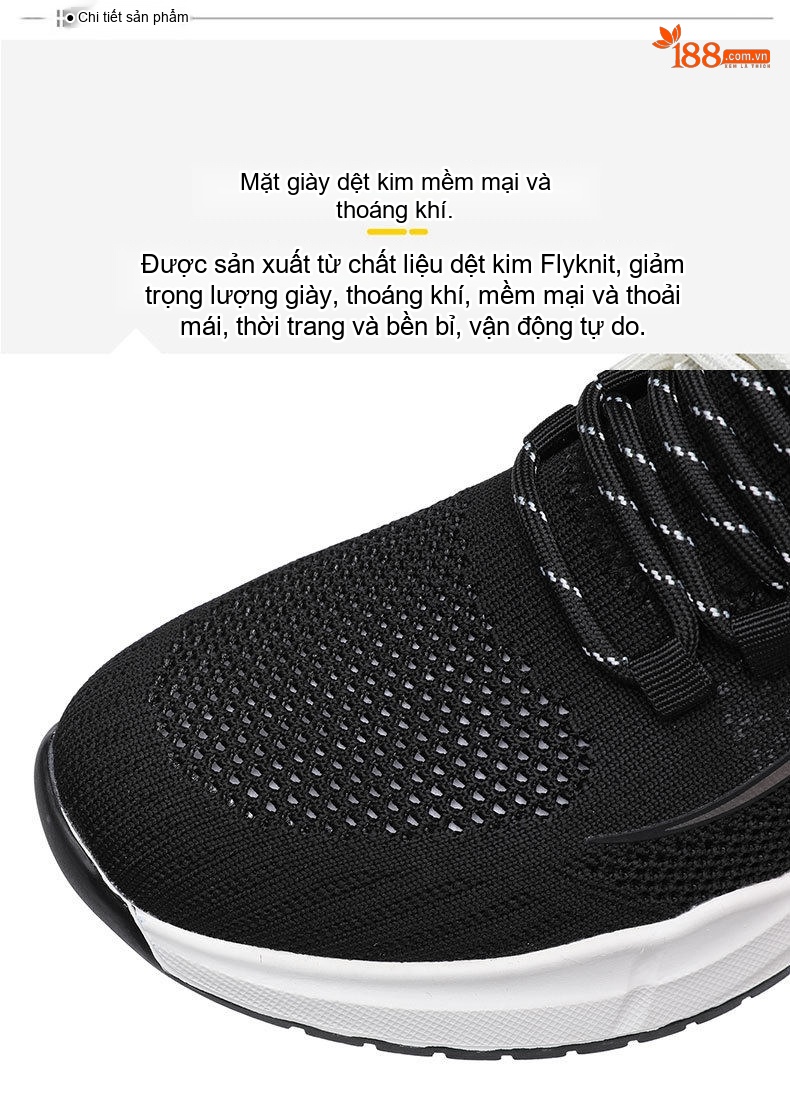 Giày Thể Thao Nam Vải Lưới Thoáng Khí Chống Trượt Chiều Cao Đế Khoảng 3.5cm Màu Đen chi tiết 6