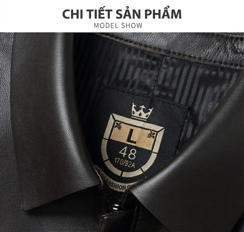 Áo Khoác Da Cừu Nam Cổ Bẻ Khóa Kéo Phong Cách Doanh Nhân Màu Đen, Nâu chi tiết 17