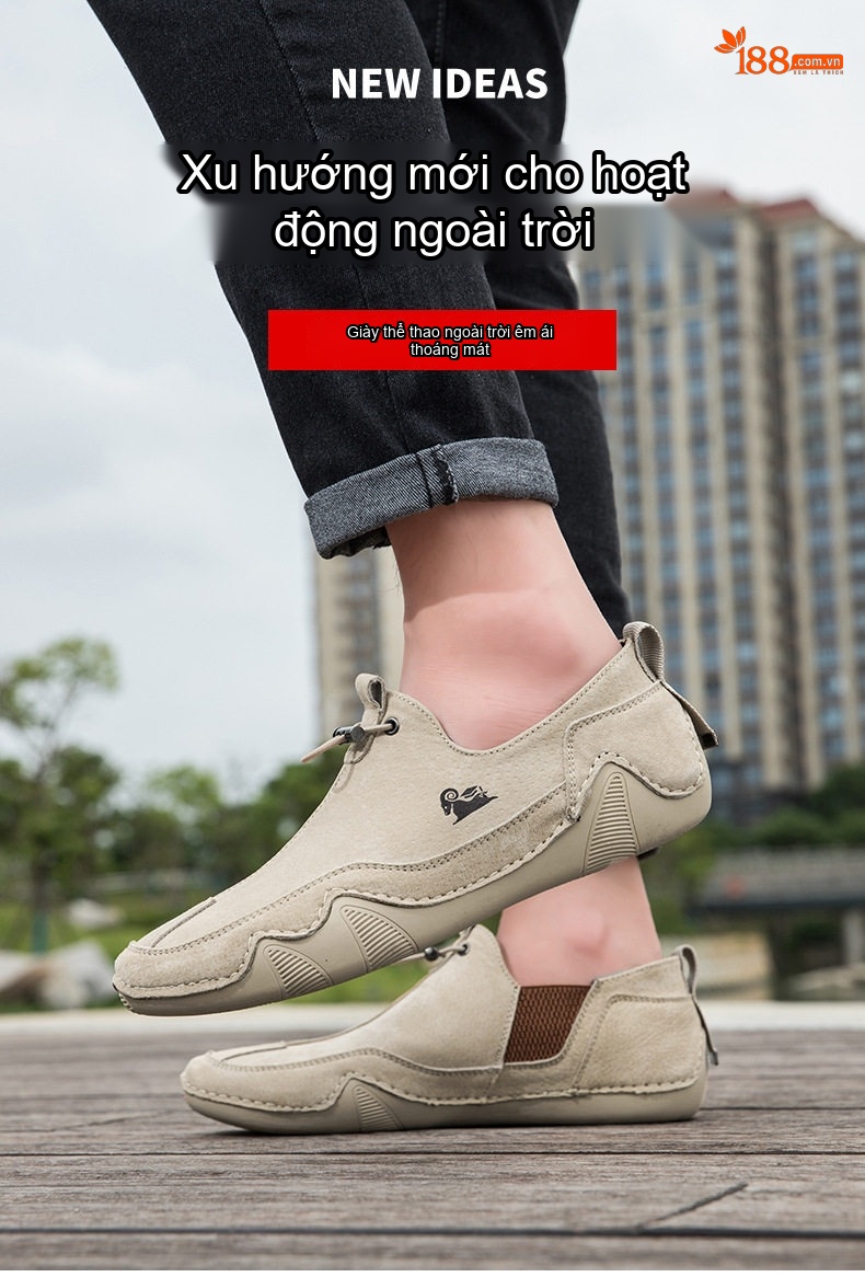 Giày Lười Nam Da Mờ Thoáng Khí Chiều Cao Đế Khoảng 2cm Màu Be, Xám chi tiết 1
