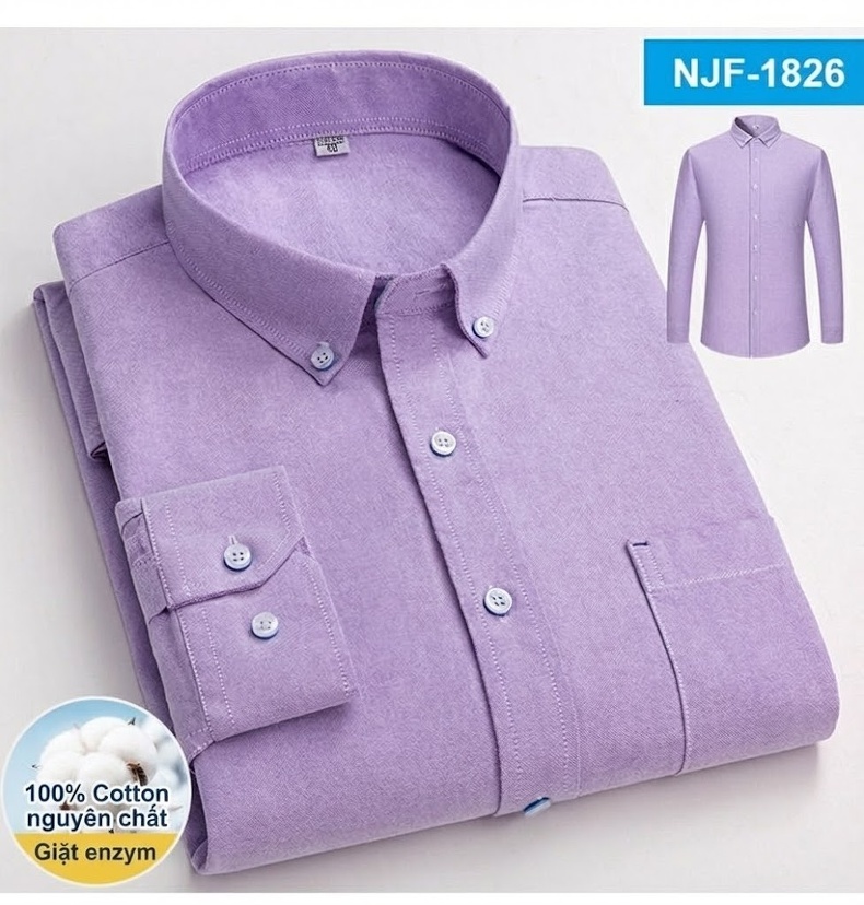 Áo Sơ Mi Tay Dài Cotton Oxford Dáng Rộng Thoải Mái Màu Trắng, Xám, Xanh, Đỏ... chi tiết 25