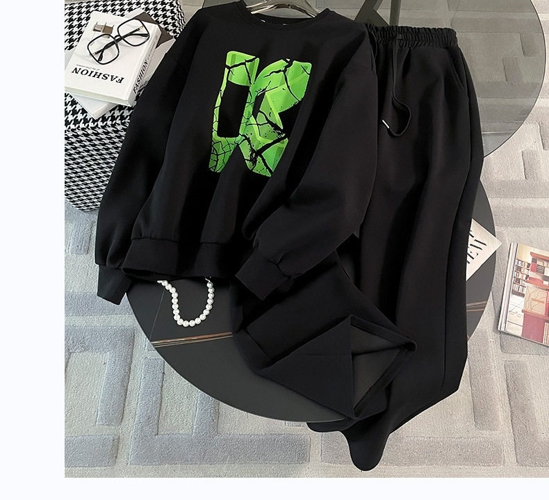Bộ Đồ Nữ Áo Hoodie và Quần Dài Dáng Rộng Lót Lông Dày Dặn Phong Cách Hàn Quốc Màu Đen chi tiết 3