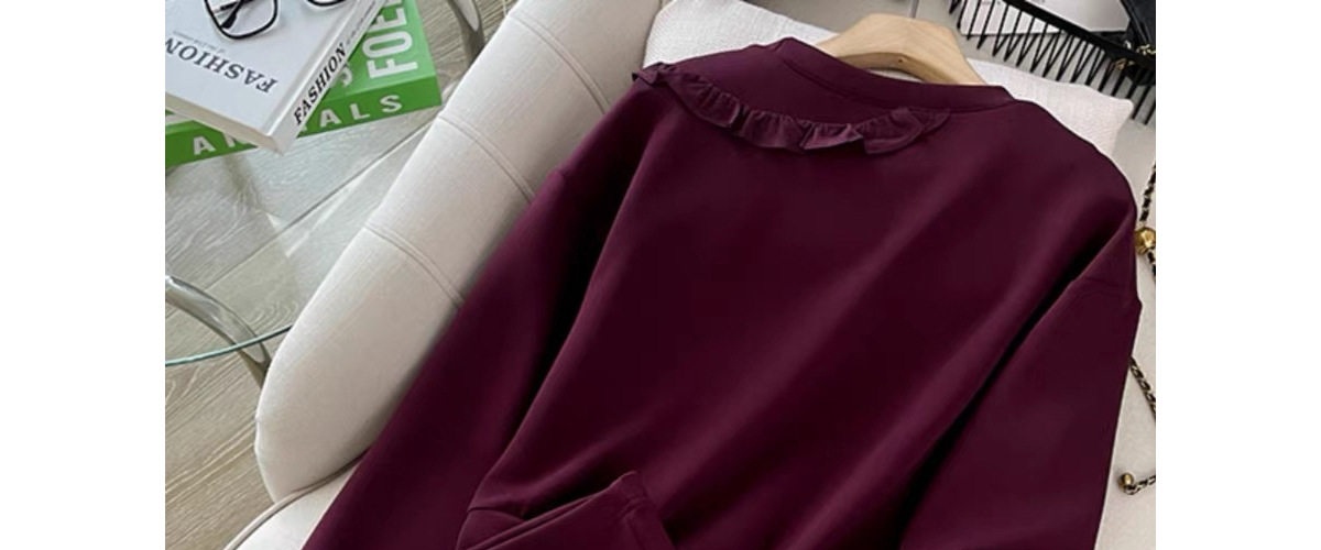 Set Bộ Quần Áo Nữ Thiết Kế Sang Trọng Áo Dài Tay Quần Ống Rộng Phong Cách Thời Trang Màu Đỏ Rượu Vang