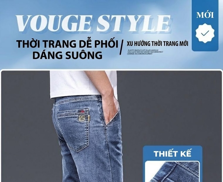 Quần Jean Nam Ống Đứng Co Giãn Màu Xanh Mờ, Xanh Đậm, Xám chi tiết 2