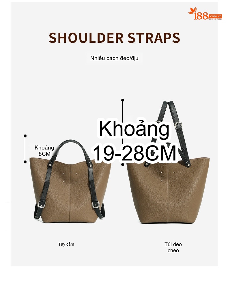 Túi Tote Da Bò Sức Chứa Lớn Đeo Vai Công Sở Phong Cách Tối Giản Màu Kem, Nâu chi tiết 9