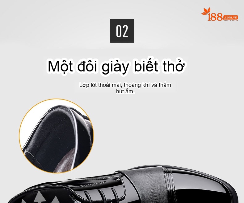 Giày Tây Buộc Dây Nam Da Bóng Chiều Cao Đế 6cm Màu Đen chi tiết 7