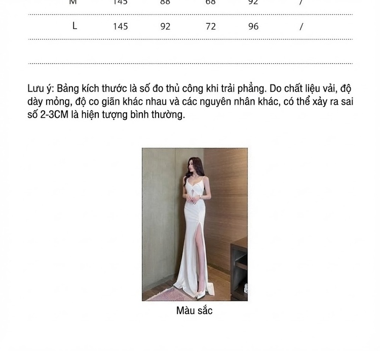 Váy Dây Hai Dây Xẻ Tà Dáng Dài Cổ chữ V Sâu Dự Tiệc Tối Sang Trọng Màu Trắng, Đen chi tiết 5