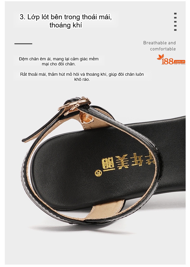Giày Sandal Cao Gót Nữ Hở Ngón Quai Ngang Da Bóng Gót Cao 8cm Màu Đen, Đỏ, Trắng chi tiết 9