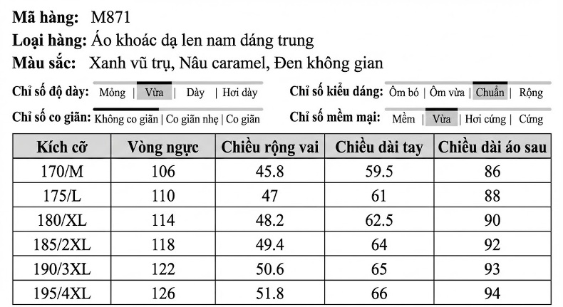 Áo Khoác Dạ Nam Dáng Dài Vừa Vặn Màu Nâu, Đen, Xanh Dương chi tiết 9