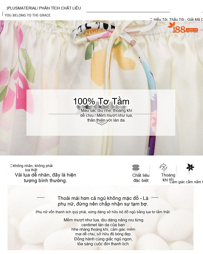 Váy Ngủ Nữ 100% Tơ Tằm Mùa Hè, Mùa Xuân, Dáng Rộng, In Hoa chi tiết 2