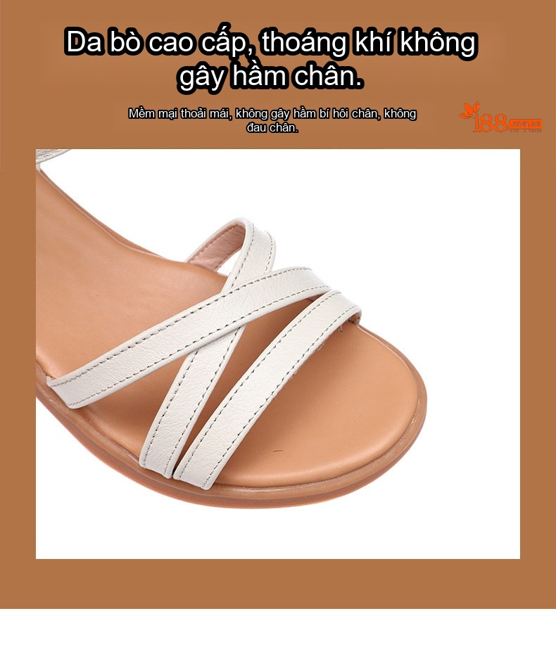 Dép Sandal Nữ Quai Chéo Đế Xuồng Da Mềm Chống Trượt Đế Cao 4cm - 5cm Màu Đen, Trắng chi tiết 7