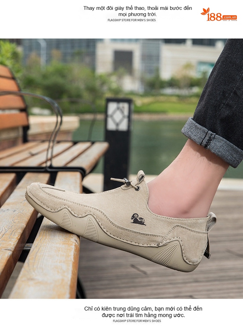 Giày Lười Nam Da Mờ Thoáng Khí Chiều Cao Đế Khoảng 2cm Màu Be, Xám chi tiết 12
