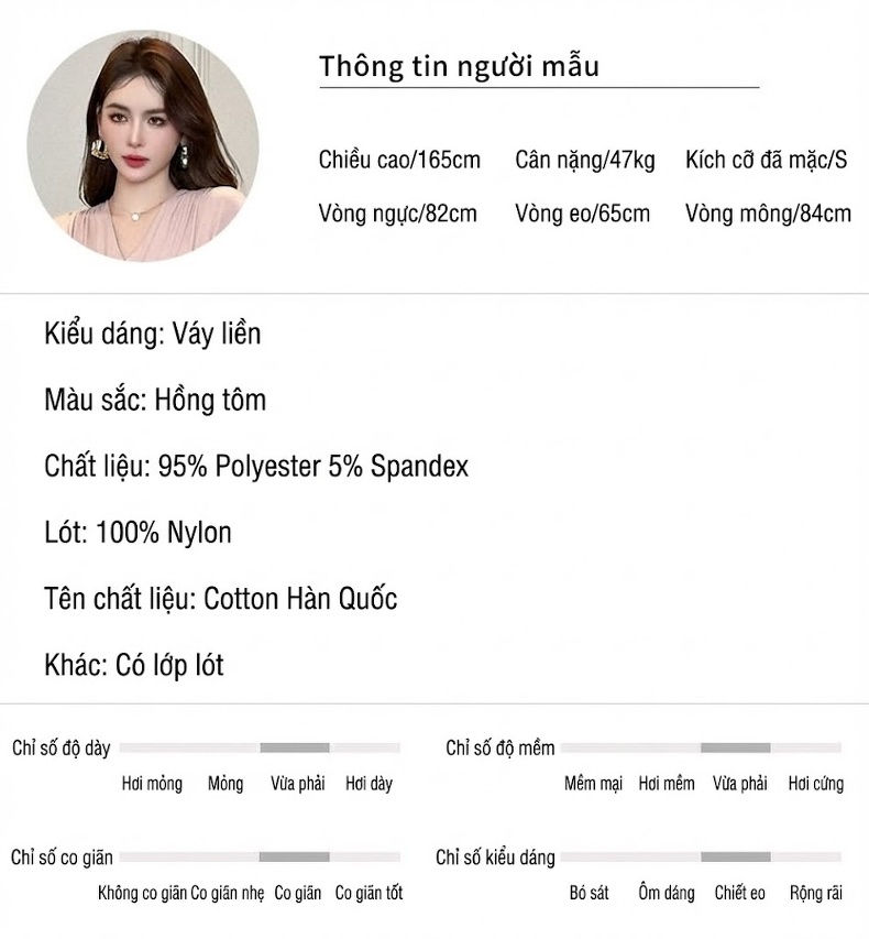 Váy Ôm Body Nữ Cổ chữ V Trẻ Trung, Tôn Dáng Màu Hồng chi tiết 2