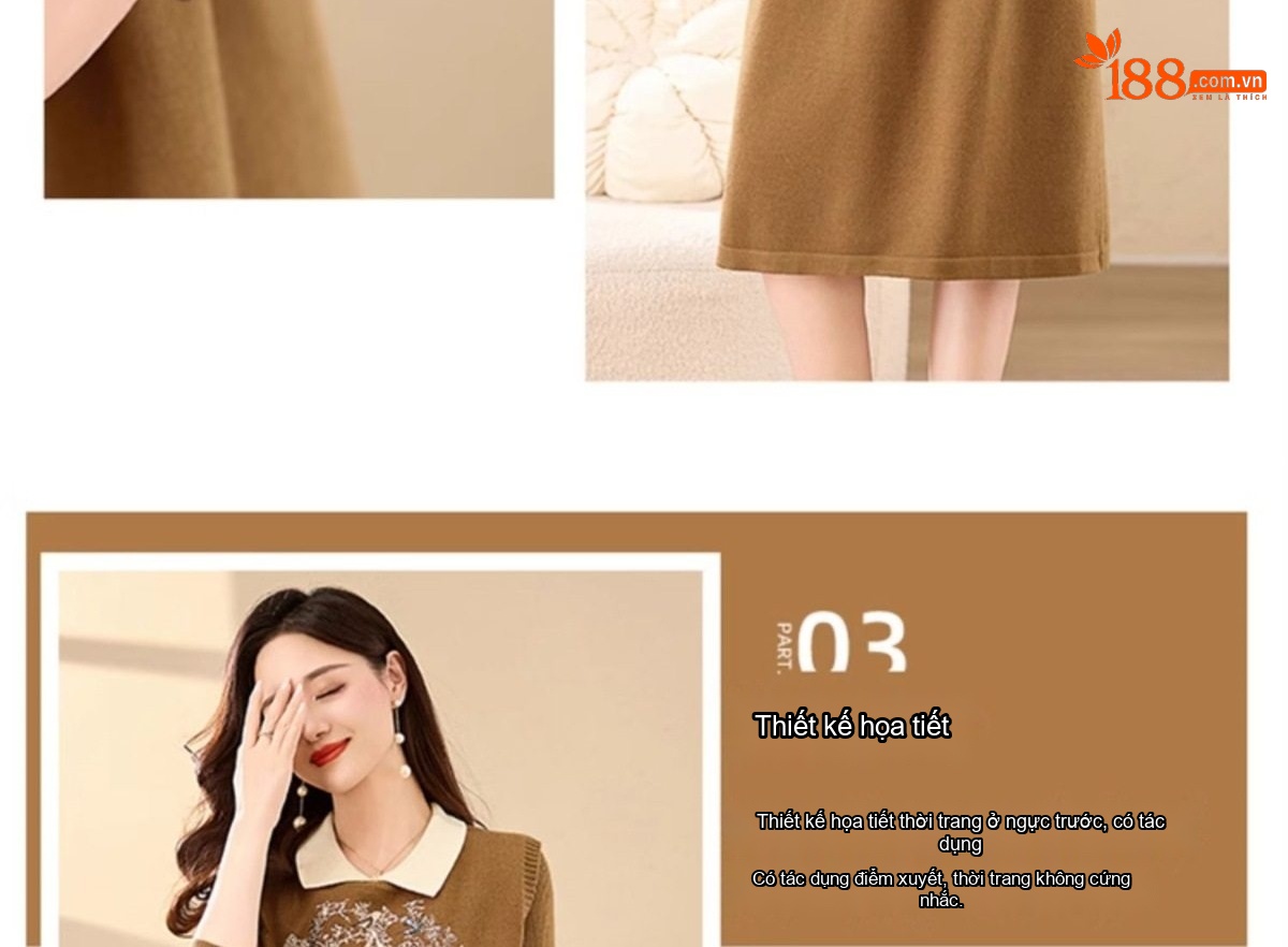Set Bộ Dệt Kim Áo Và Chân Váy Dáng Dài Thêu Họa Tiết Phong Cách Thời Trang Màu Nâu, Xám chi tiết 14