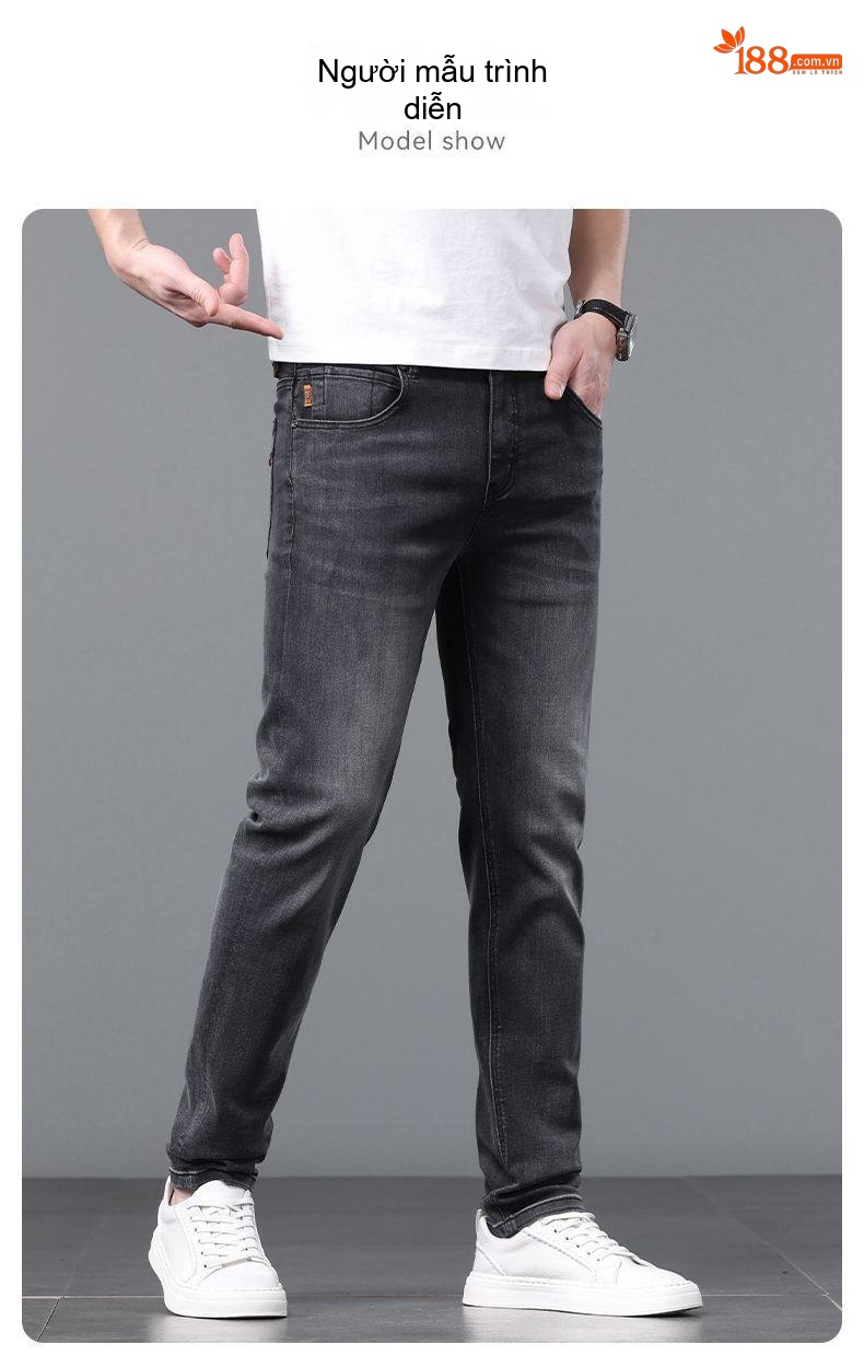 Quần Jeans Nam Ống Đứng Co Giãn Thoải Mái Màu Đen, Xám chi tiết 8