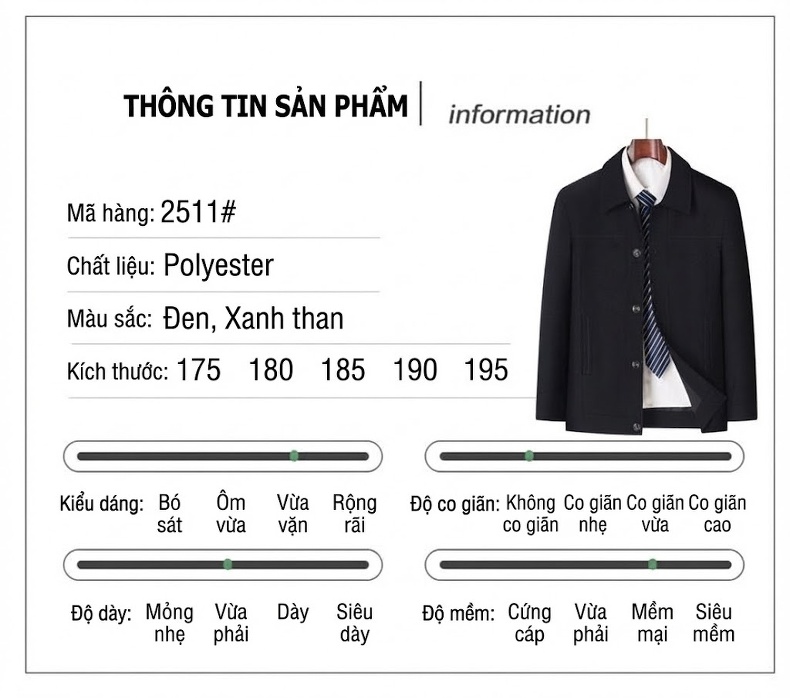 Áo Khoác Nam Cổ Bẻ Cài Nút Kiểu Dáng Business Casual Màu Đen, Xanh Navy chi tiết 4
