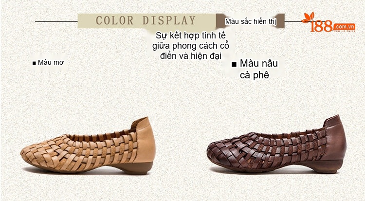 Dép Bệt Nữ Da Bò Đan Lưới Thủ Công Đế Cao 3cm - 4cm Màu Nâu, Vàng chi tiết 3