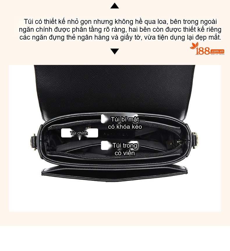 Túi Đeo Chéo Nữ Da Bóng Cao Cấp Màu Đen, Trắng chi tiết 4