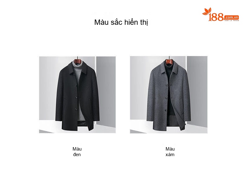 Áo Khoác Dạ Nam Trung Niên Dáng Dài Vừa Lông Cừu Màu Xám, Đen chi tiết 9