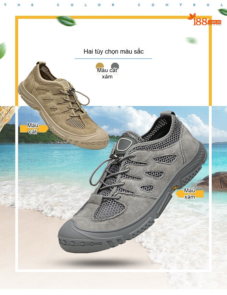 Giày lội nước nam vải lưới thoáng khí nhanh khô chống trượt đi câu cá đi biển đế cao 3 cm chi tiết 3