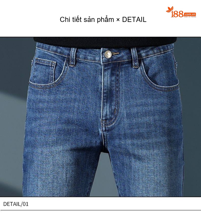 Quần Jean Nam Ống Đứng Co Giãn Dáng Ôm Cao Cấp Màu Xanh Đen chi tiết 13