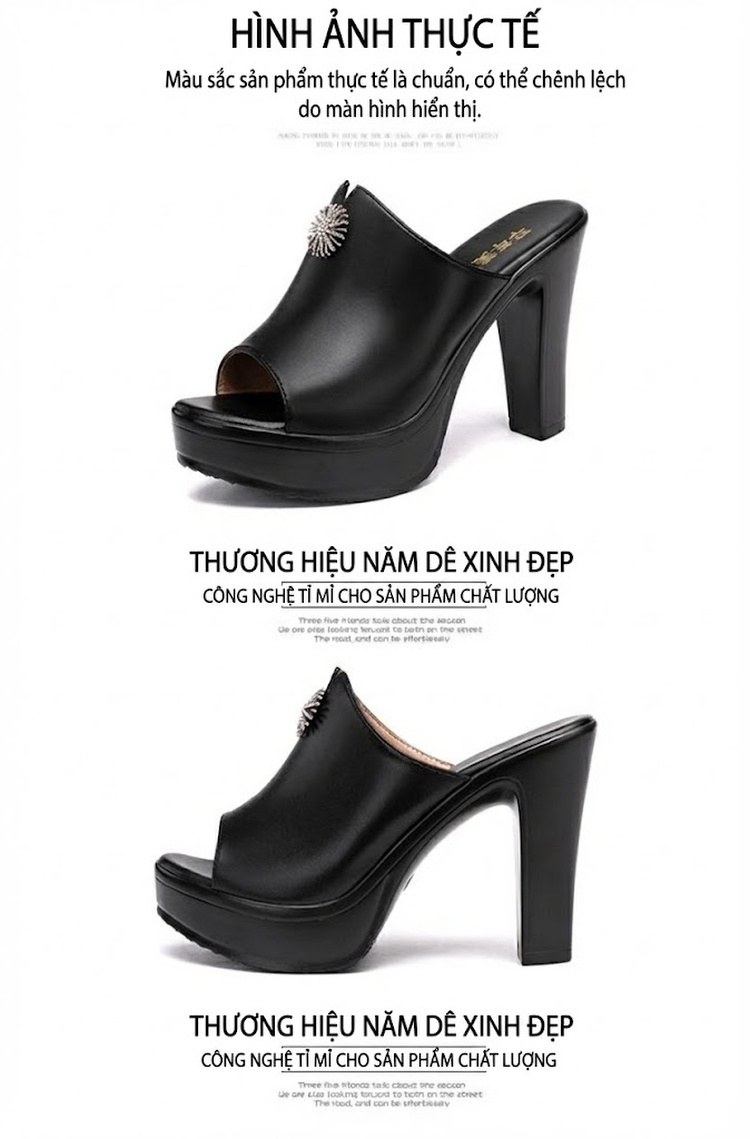 Dép Sục Nữ Hở Mũi Da Bò Đế Xuồng Quai Ngang Chiều Cao Đế 10cm Màu Đen, Trắng, Đỏ chi tiết 16