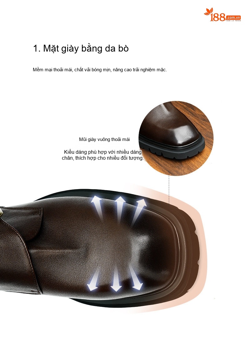 Giày Monkstrap Khóa Cài Nam Da Thật Chiều Cao Đế Khoảng 4cm Màu Đen, Nâu chi tiết 7